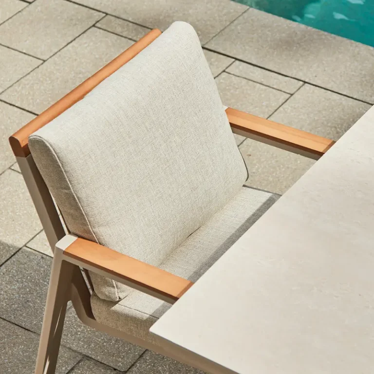 Detailed texture of Artovi performance fabric, UV and water-resistant for outdoor use.